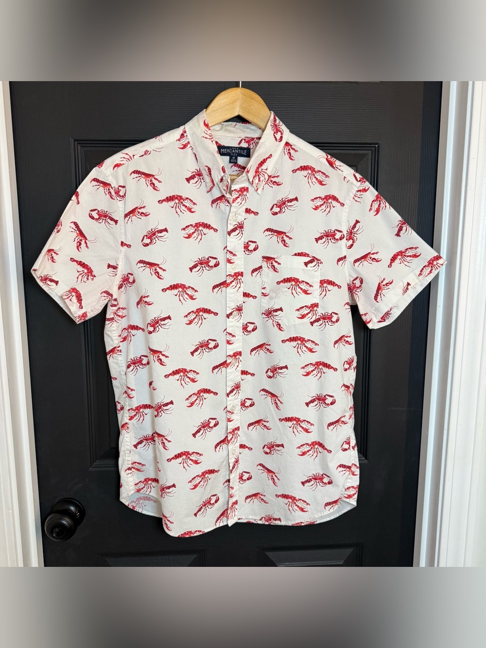 J. Crew White Short-Sleeve Button-Down with Red Lobster Print Shirt